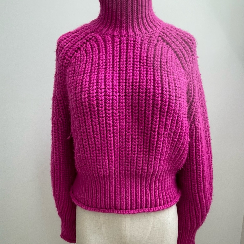 H&M Fuchsia Ribbed Turtleneck Cropped Sweater
